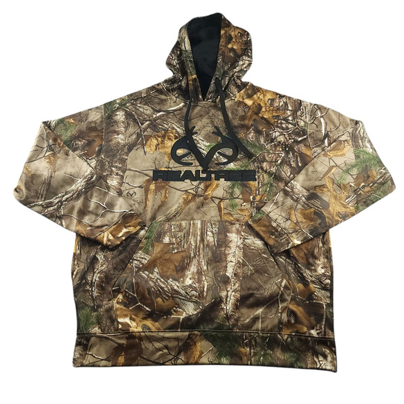 Real Tree Hoodie Mens L Xtra Camo AOP Fleece Pullover Kangaroo Pocket Oversized - Picture 1 of 8